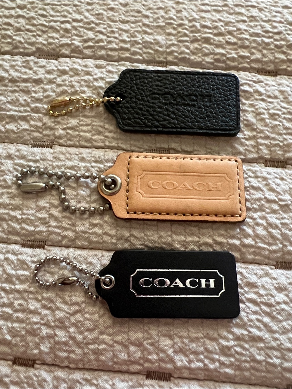 Coach Leather Tag Keychain Trio in Black and Natural